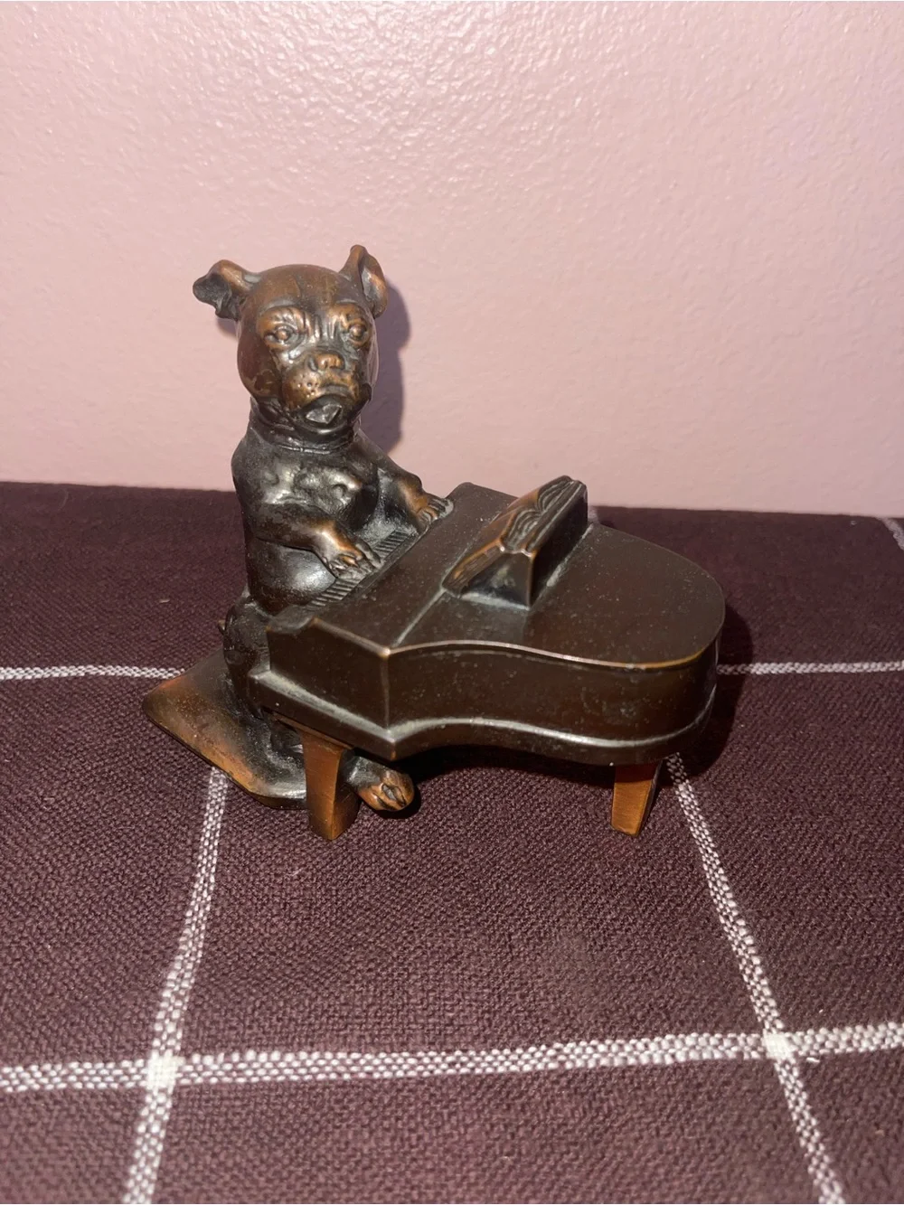 Vintage 1930s Kronheim Oldenbusch Bronze Bulldog Playing Piano Figure